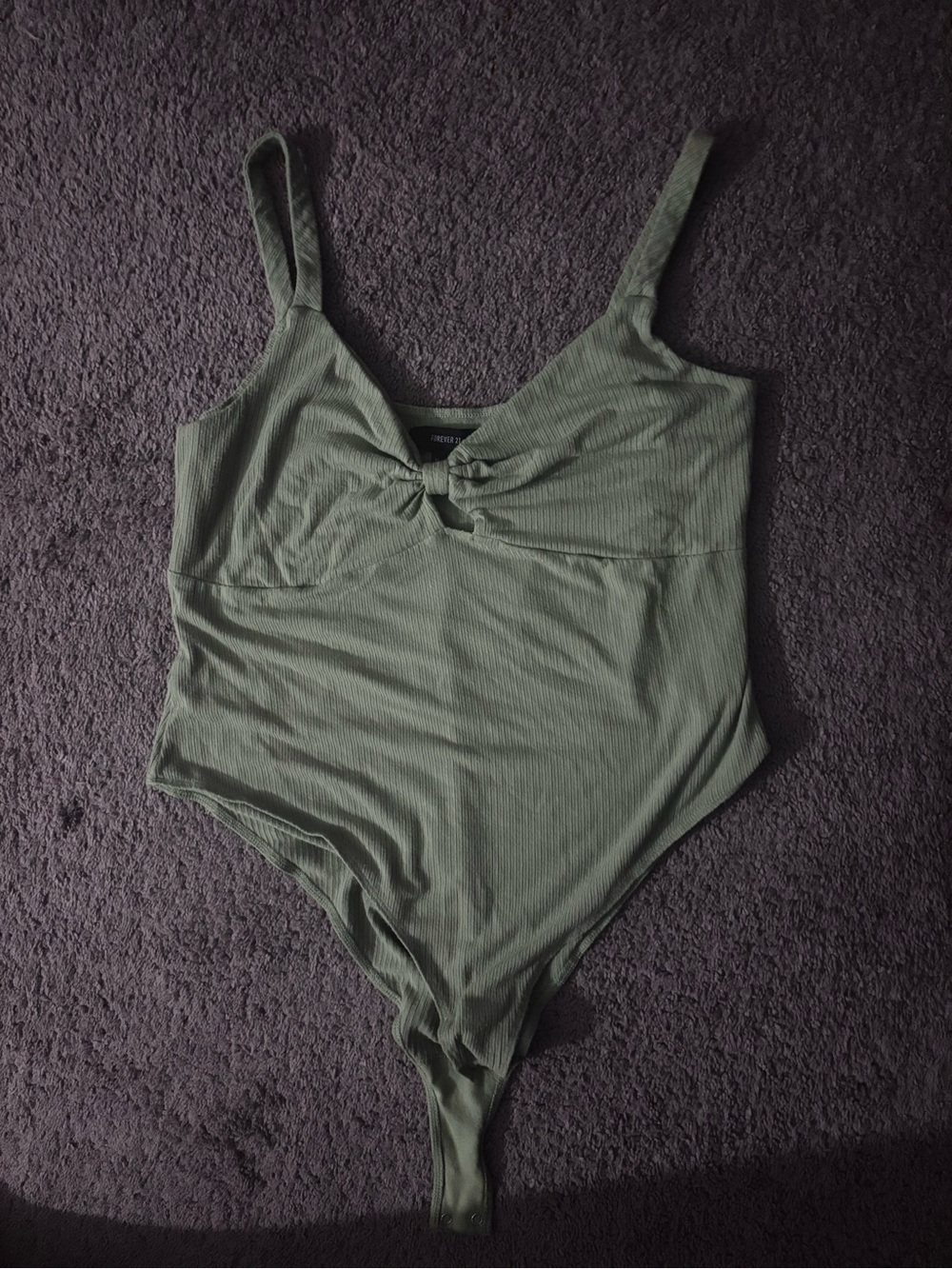 Forever 21 Olive Green Ribbed Knot-Front Bodysuit